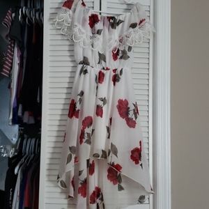 Womens high low off shoulder lace dress
